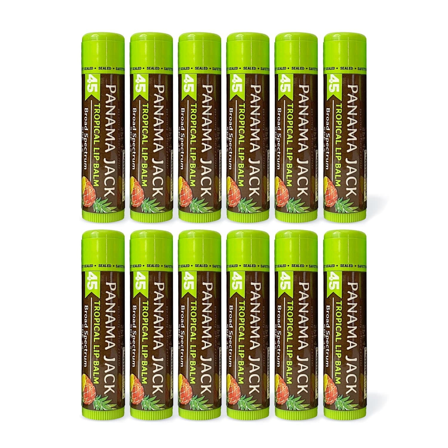 Panama Jack SPF 45 Lip Balm - Broad Spectrum UVA-UVB Sunscreen Protection, Prevents & Soothes Dry, Chapped Lips (Pack of 12, Tropical)