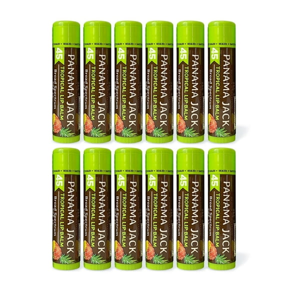 Panama Jack SPF 45 Lip Balm - Broad Spectrum UVA-UVB Sunscreen Protection, Prevents & Soothes Dry, Chapped Lips (Pack of 12, Tropical)