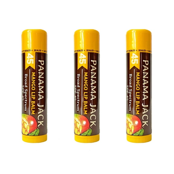 Panama Jack SPF 45 Lip Balm - Broad Spectrum UVA-UVB Sunscreen Protection, Prevents & Soothes Dry, Chapped Lips (Pack of 3, Mango)