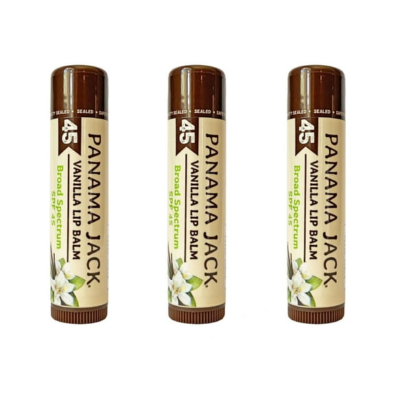 Panama Jack SPF 45 Lip Balm - Broad Spectrum UVA-UVB Sunscreen Protection, Prevents & Soothes Dry, Chapped Lips (Pack of 3, Vanilla)