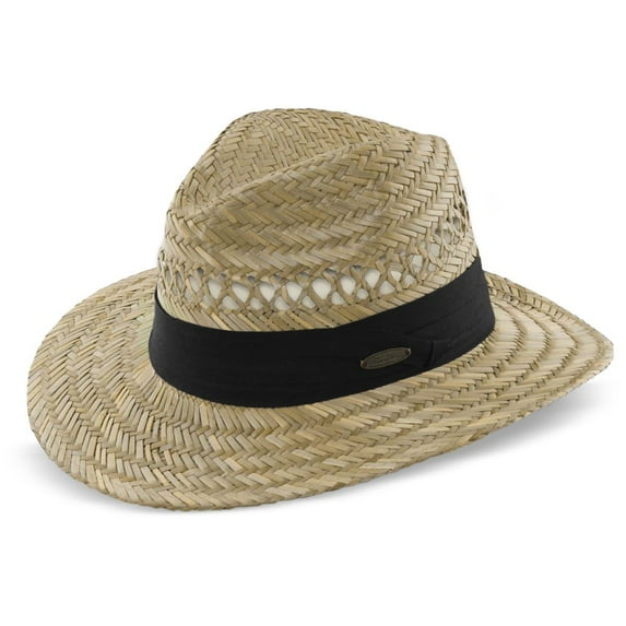 Panama Jack Safari Straw Hat - Lightweight, 3" Big Brim, Inner Elastic Sweatband, 3-Pleat Ribbon Hat Band (Black, Small/Medium)