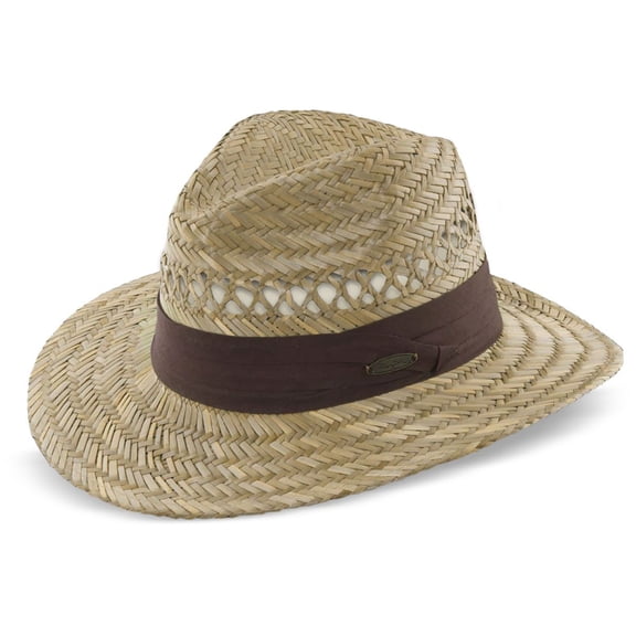 Panama Jack Safari Straw Hat - Lightweight, 3" Big Brim, Inner Elastic Sweatband, 3-Pleat Ribbon Hat Band (Brown, Small/Medium)