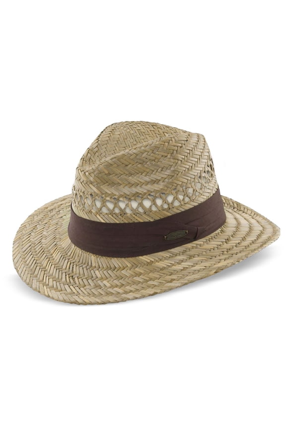 Safari Straw Hat - Lightweight, 3" Big Brim, Inner Elastic Sweatband, 3-Pleat Ribbon Hat Band (Brown, Small/Medium)