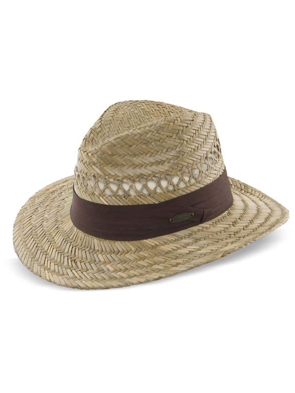 Unisex Safari Sun Hat with Ribbon Band, Lightweight Handwoven Straw Hat, Brown, S/M
