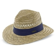 Panama Jack Safari Straw Hat - Lightweight, 3 Big Brim, Inner Elastic Sweatband, 3-Pleat Ribbon Hat Band Navy, Large/X-Large