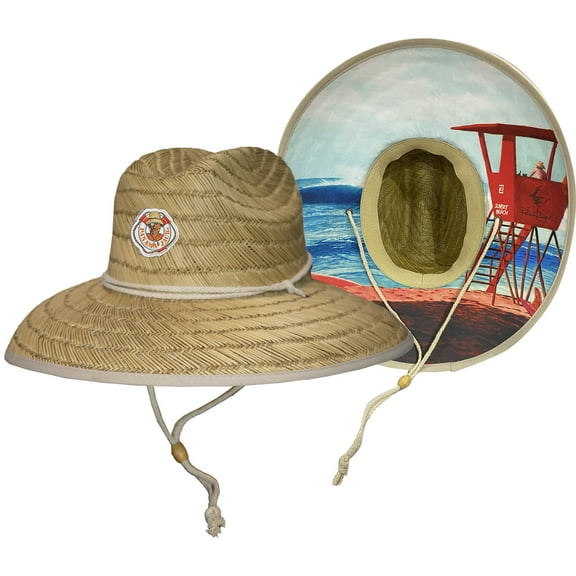 Panama Jack Shanghai Rush Straw Hat - Covered Lifeguard Underbrim, 5" Big Brim, UPF 50+ Sun Protection (Medium)