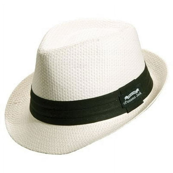 Panama Jack Solid Ribbon Fedora Hat with Black Band (Ivory, Medium)