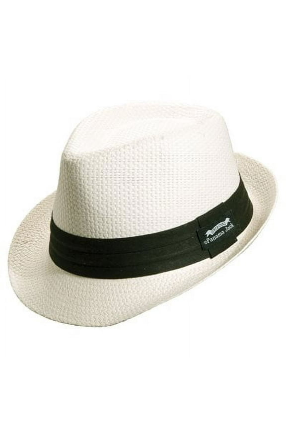 Solid Ribbon Fedora Hat with Black Band (Ivory, Medium)