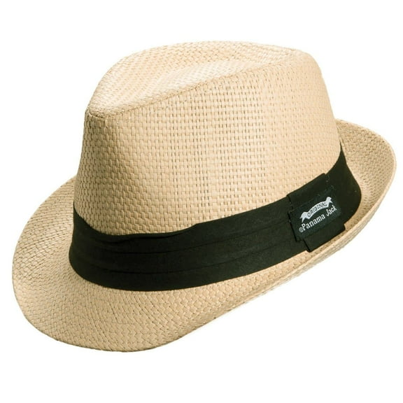 Panama Jack Solid Ribbon Fedora Hat with Black Band (Sand, Medium)