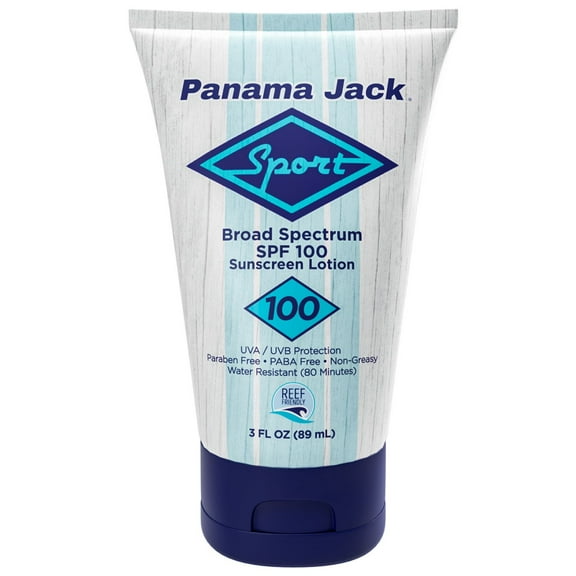 Panama Jack Sport Sunscreen Lotion - SPF 100, Broad Spectrum UVA/UVB Protection, Non-Greasy, PABA, Paraben, Gluten & Cruelty Free, 3 FL OZ (Pack of 1)
