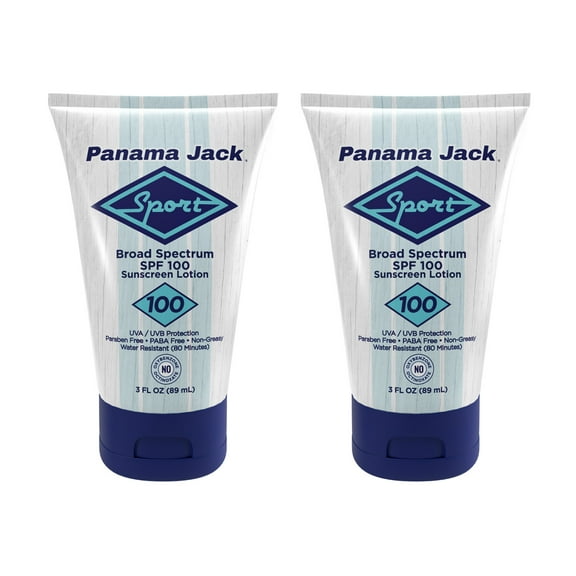 Panama Jack Sport Sunscreen Lotion - SPF 100, Broad Spectrum UVA/UVB Protection, Non-Greasy, PABA, Paraben, Gluten & Cruelty Free, 3 FL OZ (Pack of 2)