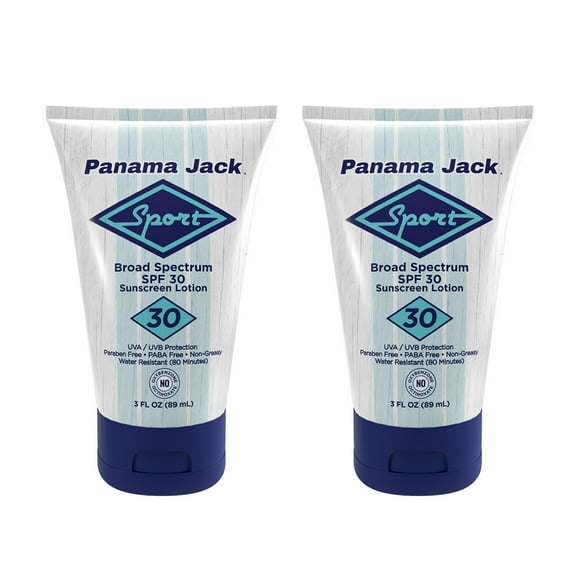 Panama Jack Sport Sunscreen Lotion - SPF 30, Broad Spectrum UVA/UVB Protection, Non-Greasy, PABA, Paraben, Gluten & Cruelty Free, 3 FL OZ (Pack of 2)