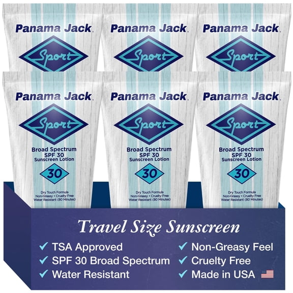 Panama Jack Sport Sunscreen Lotion - SPF 30, Broad Spectrum UVA/UVB Protection, Non-Greasy, PABA, Paraben, Gluten & Cruelty Free, 3 FL OZ (Pack of 6)