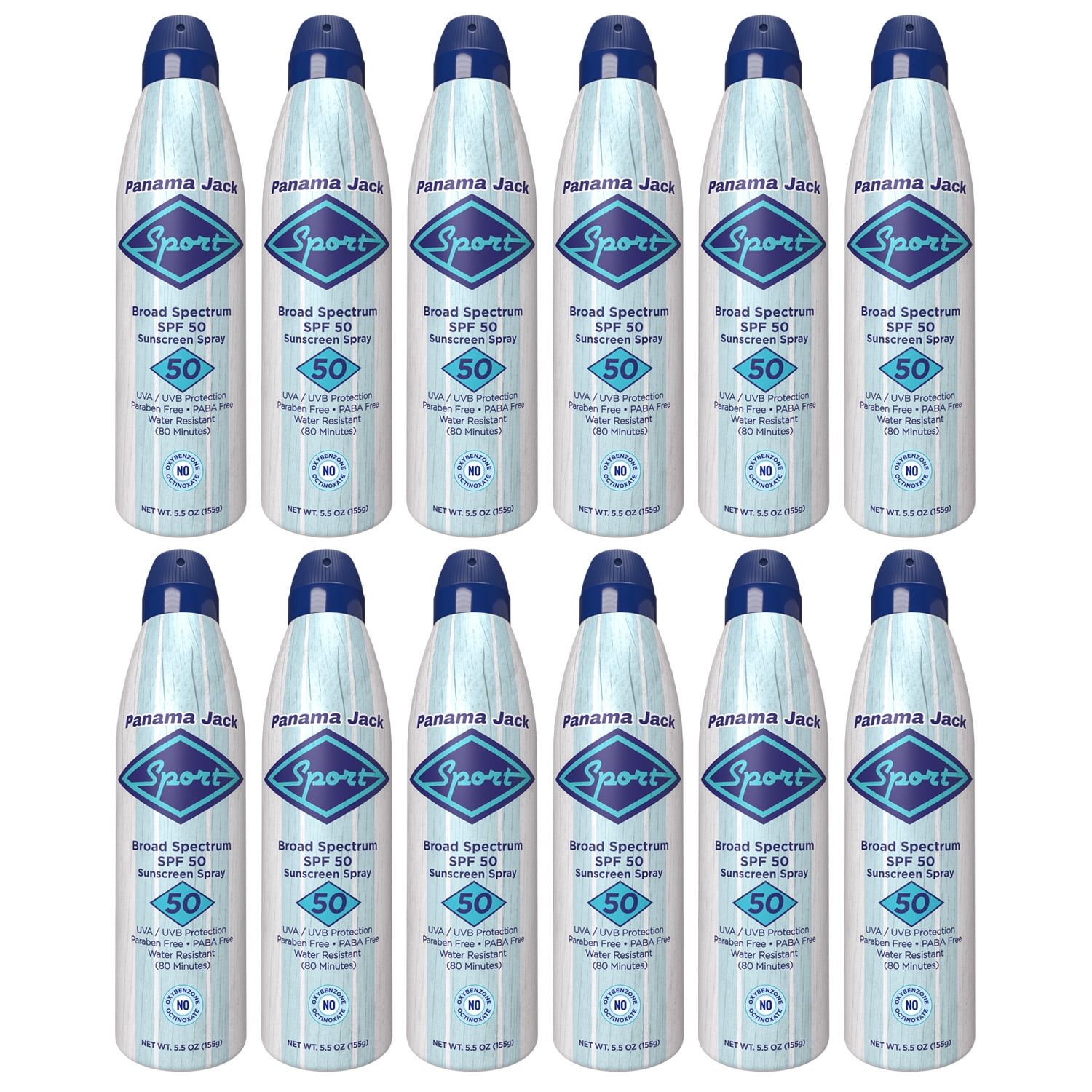 Panama Jack Sport Sunscreen Spray - SPF 50, Broad Spectrum UVA/UVB Protection, PABA, Paraben, Gluten & Cruelty Free, Water Resistant (80 Minutes), 5.5 OZ (Pack of 12)