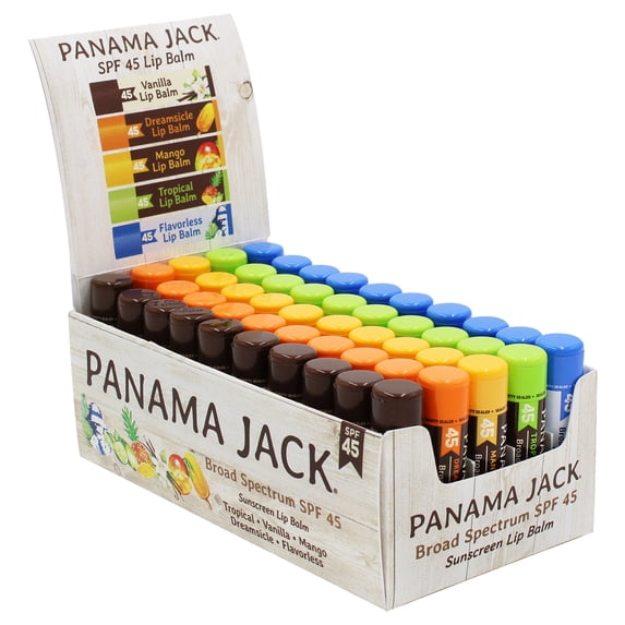 Panama Jack Sunscreen Lip Balm - SPF 45, Broad Spectrum UVA-UVB Sunscreen Protection, Prevents & Soothes Dry, Chapped Lips (Pack of 50, Dreamsicle/Mango/Vanilla/Tropical/Flavorless)