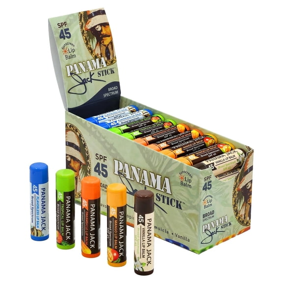 Panama Jack SPF 45 Sunscreen Lip Balm, Broad Spectrum SPF Lip Balm, 5 Flavors, 50 Pack