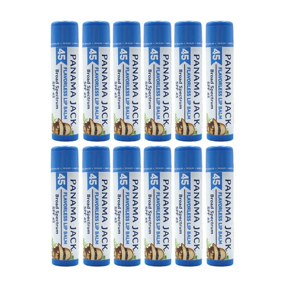Panama Jack Sunscreen Lip Balm - SPF 45, Broad Spectrum UVA-UVB Sunscreen Protection, Prevents & Soothes Dry, Chapped Lips (Pack of 12, Flavorless)