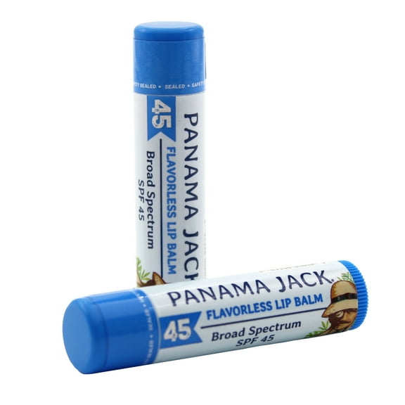 Panama Jack Sunscreen Lip Balm - SPF 45, Broad Spectrum UVA-UVB Sunscreen Protection, Prevents & Soothes Dry, Chapped Lips (Pack of 2, Flavorless)