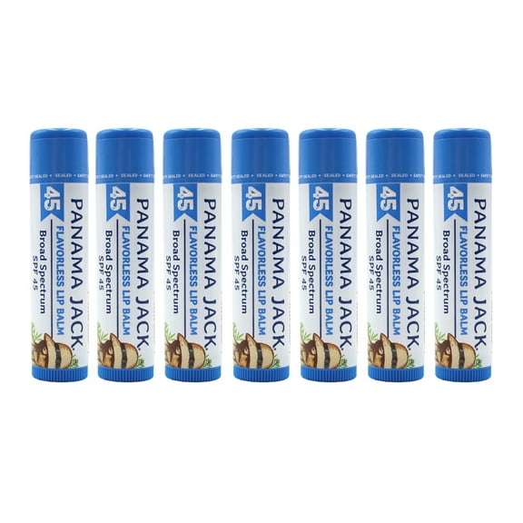 Panama Jack Sunscreen Lip Balm - SPF 45, Broad Spectrum UVA-UVB Sunscreen Protection, Prevents & Soothes Dry, Chapped Lips (Pack of 7, Flavorless)