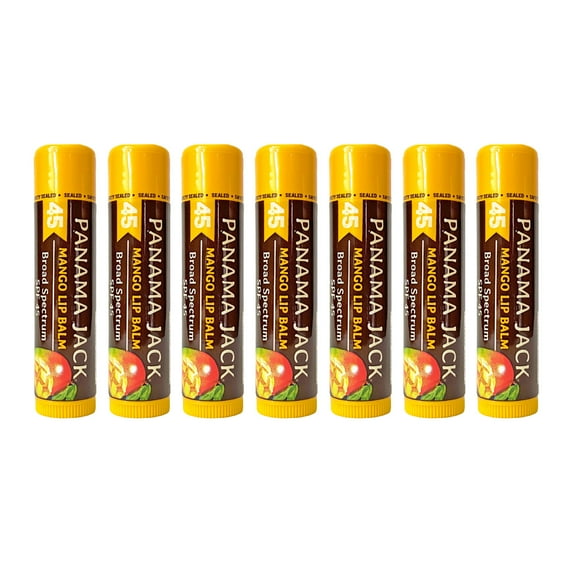 Panama Jack Sunscreen Lip Balm - SPF 45, Broad Spectrum UVA-UVB Sunscreen Protection, Prevents & Soothes Dry, Chapped Lips (Pack of 7, Mango)