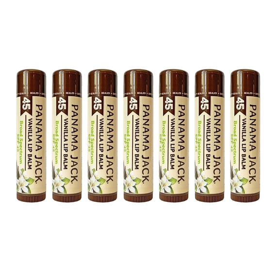 Panama Jack Sunscreen Lip Balm - SPF 45, Broad Spectrum UVA-UVB Sunscreen Protection, Prevents & Soothes Dry, Chapped Lips (Pack of 7, Vanilla)
