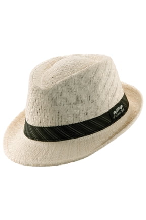 Weaved Toyo Fedora with Striped Black Band (Ivory, Large)