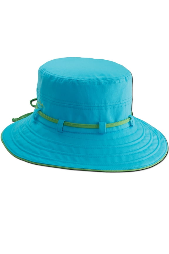 Women's Contrast Cotton Bucket Sun Hat with Sizing Tie, 3" Brim (Turquoise)