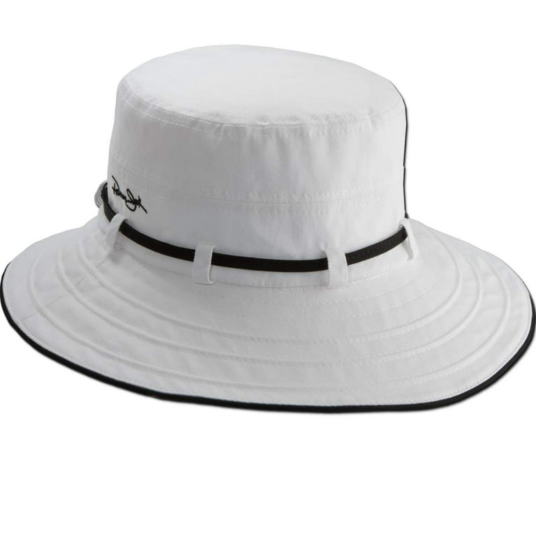 Panama Jack Women's Contrast Cotton Bucket Sun Hat with Sizing Tie, 3 Brim  (White)