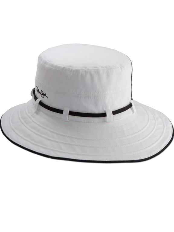 Women's Contrast Cotton Bucket Sun Hat with Sizing Tie, 3" Brim (White)