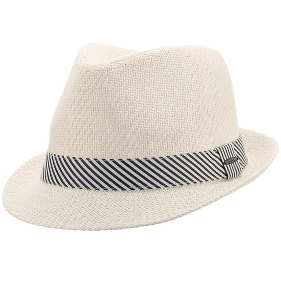 Panama Jack Women's Fedora Hat - Soft Matte Toyo Straw, Striped Cotton Hat Band, Inner Sweatband, 1 3/4" Brim (Ivory)