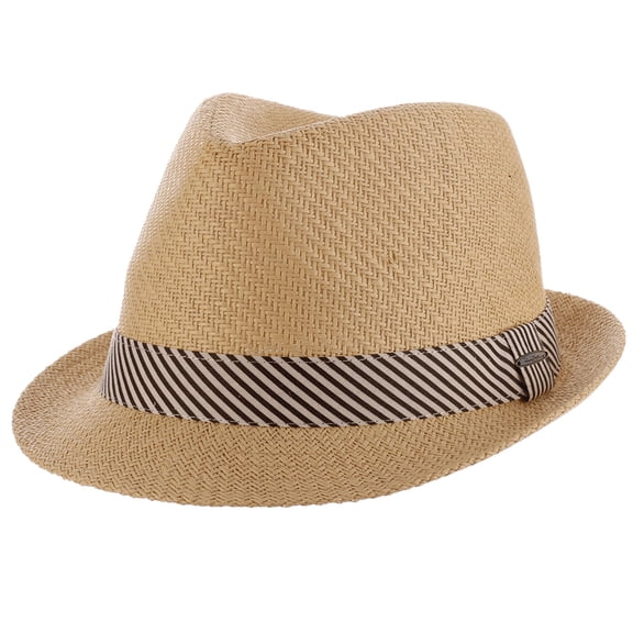 Panama Jack Women's Fedora Hat - Soft Matte Toyo Straw, Striped Cotton Hat Band, Inner Sweatband, 1 3/4" Brim (Tea)