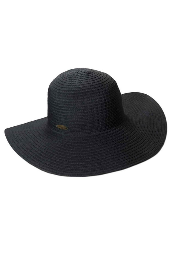 Women's Ribbon Floppy Packable Sun Hat, 4" Big Brim (Black)