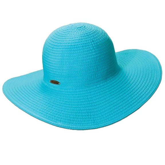 Panama Jack Women's Ribbon Floppy Packable Sun Hat, 4" Big Brim (Turquoise)