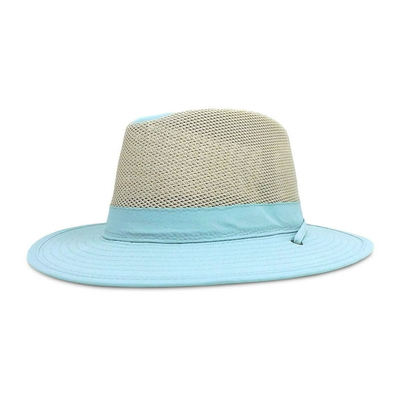 Panama Jack Women's Safari Hat - Lightweight Nylon & Mesh, Adjustable Chin Cord, UPF (SPF) 50+ Sun Protection, 2 1/2" Big Brim (Blue)