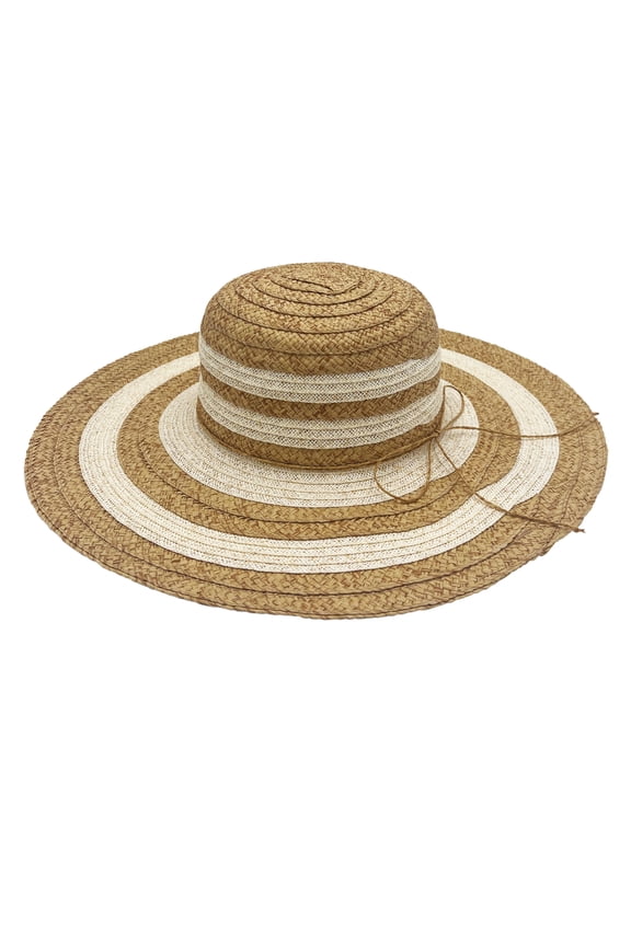 Women's Straw Hat - Ivory Two-Tone Paper Braid, 5" Big Brim, UPF (SPF) 50+ UVA/UVB Sun Protection