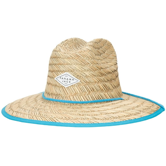 Panama Jack Women's Sun Hat - Lifeguard, Hand Woven Straw, UPF (SPF) 50+ UVA/UVB sun protection, 4" Big Brim (Turquoise)