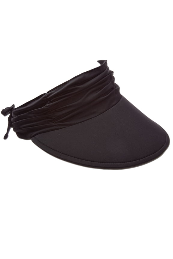 Women's Sun Visor Hat - Lightweight, Packable, Adjustable Tie, 4" Wide Floating Big Brim with Embroidered Logo (Black)