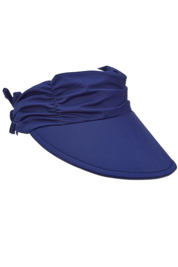 Women's Sun Visor Hat - Lightweight, Packable, Adjustable Tie, 4" Wide Floating Big Brim with Embroidered Logo (Navy)
