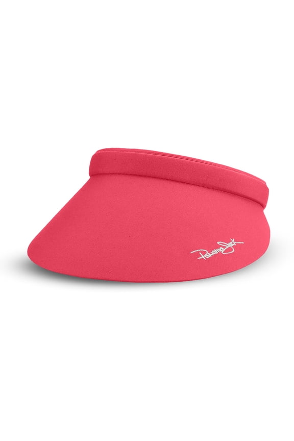 Women's Sun Visor - Packable Lightweight Microfiber, 4" Peak Brim Bill with Embroidered Logo (Fuchsia)