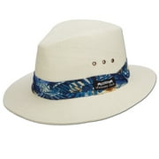 Panama Jack Woven Matte Toyo Safari Hat, UPF 50+ UVA/UVB Sun Protection, 2 1/2" Brim, Tropical Print Hat Band (Blue, Medium)