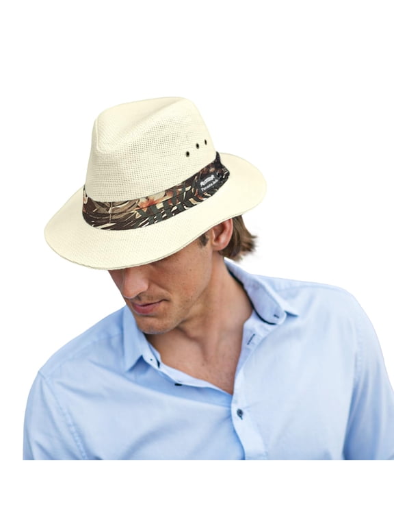 Unisex Straw Safari Hat, Woven Matte Toyo Sun Hats for Men and Women, Large, Brown