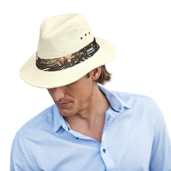 Panama Jack Unisex Straw Safari Hat, Woven Matte Toyo Sun Hats for Men and Women, Medium, Brown
