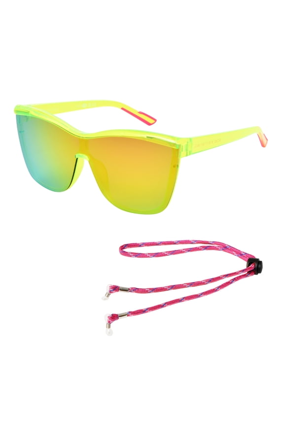 Neon Green Shield Women's Sunglasses with Cor