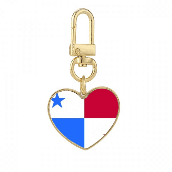 Panama National Flag North America Country Gold Heart Keychain Metal Keyring Holder