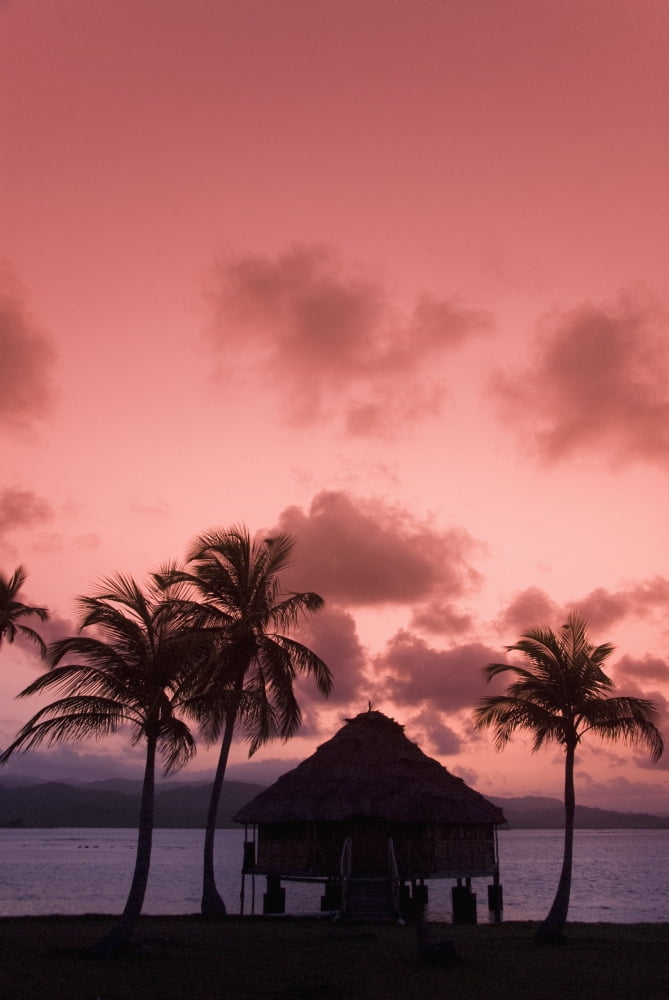 Panama San Blas Islands (also called Kuna Yala Islands) Yandup Island sunrise over the water hut Canvas Art - Richard Maschmeyer Design Pics (12 x 19)