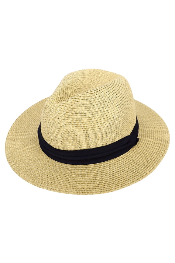 Panama Straw Hat Men Women's Wide Brim Packable Roll up Fedora Beach Sun Hat, Nature