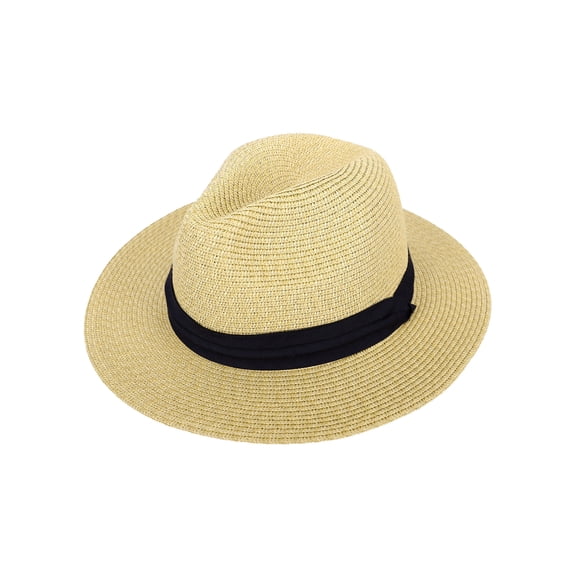 Panama Straw Hat Men Women's Wide Brim Packable Roll up Fedora Beach Sun Hat, Nature
