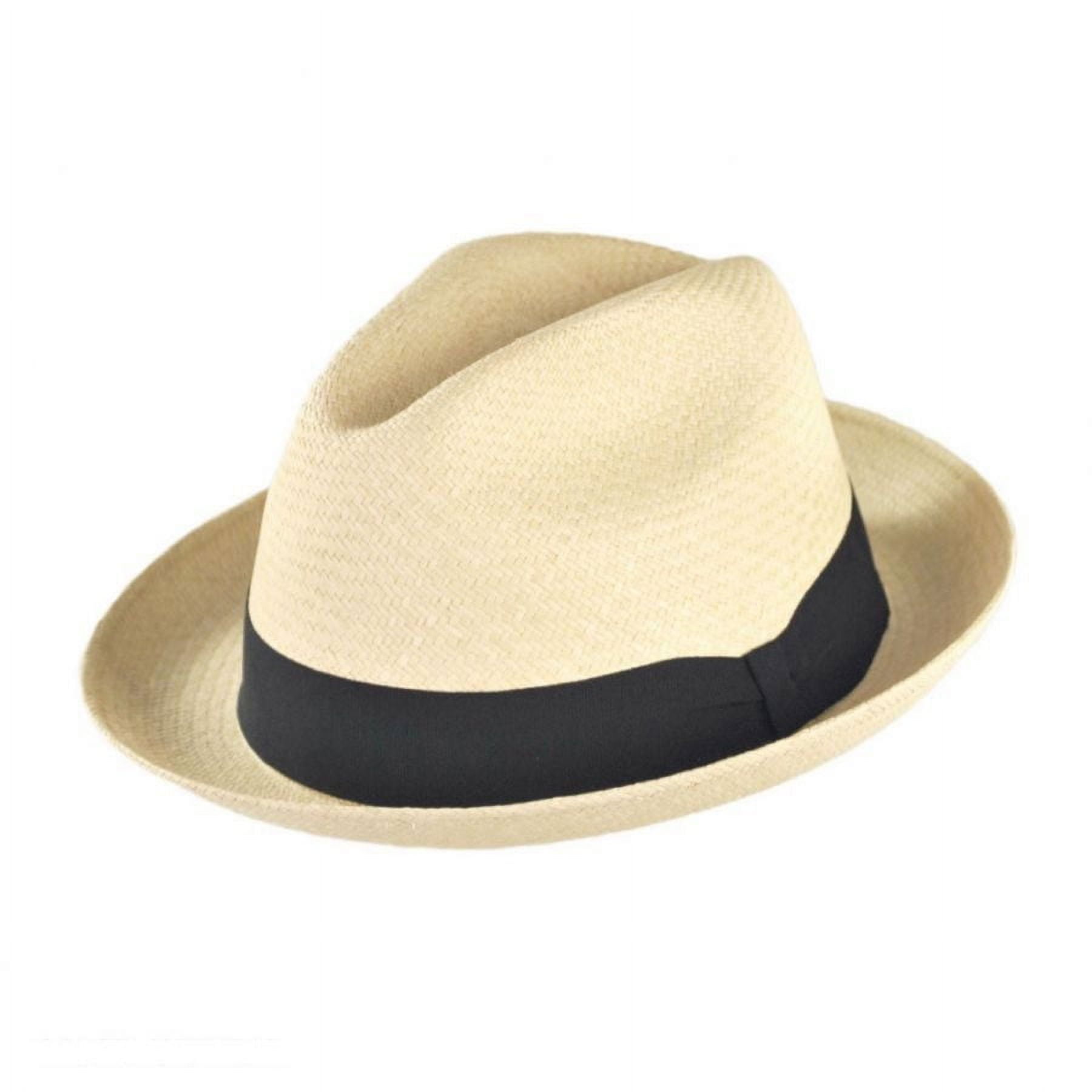 Panama Straw Trilby Fedora Hat - L - Natural