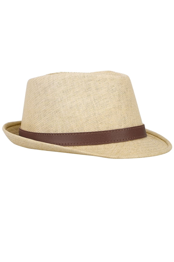 Panama Style Fedora Straw Sun Hat with Leather Belt,Natural LXL