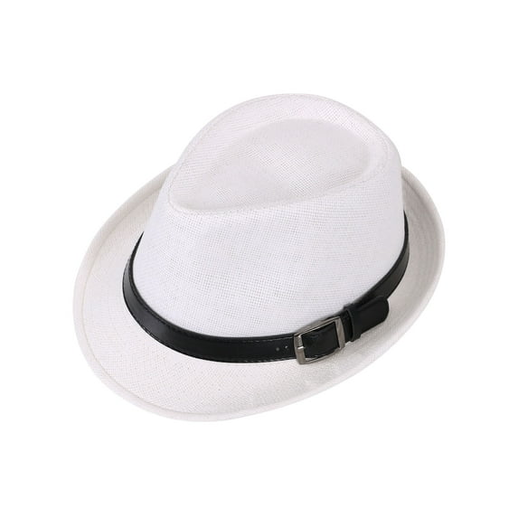 Panama Style Fedora Straw Sun Hat with Leather Belt,White SM